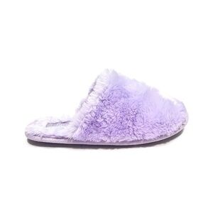 Vintage 1990s deadstock fuzzy pastel purple faux fur mule style slippers